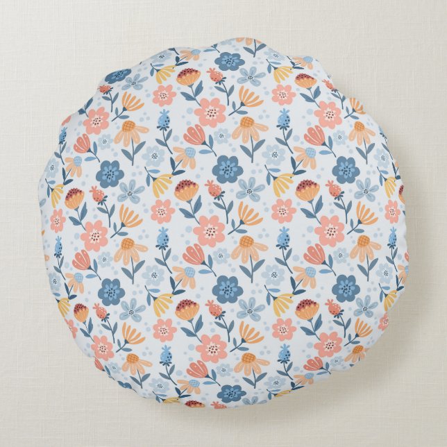 Playful Floral Pattern Round Pillow (Back)