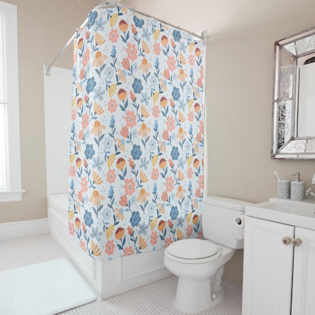 Playful Floral Pattern Shower Curtain (In Situ)