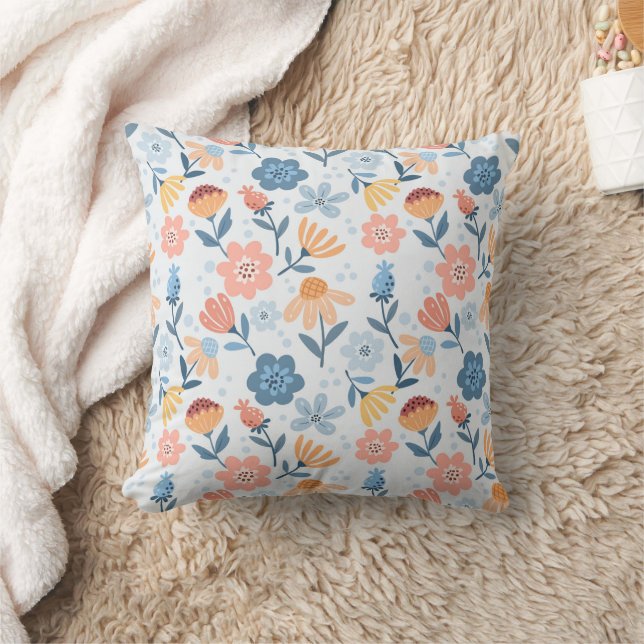 Playful Floral Pattern Throw Pillow (Blanket)