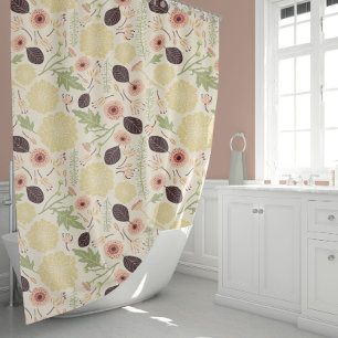 Playful Floral Pink Green Cream Pattern Flowers Shower Curtain