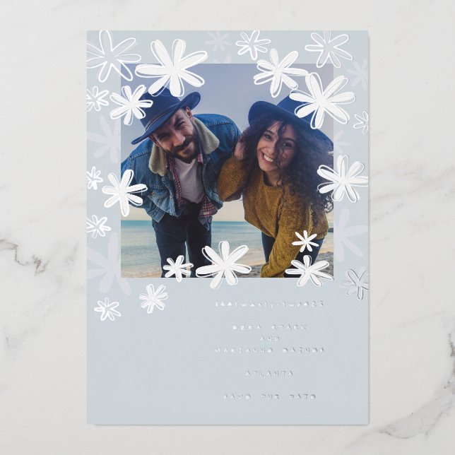 Playful Flowers Save the Date card (Front)