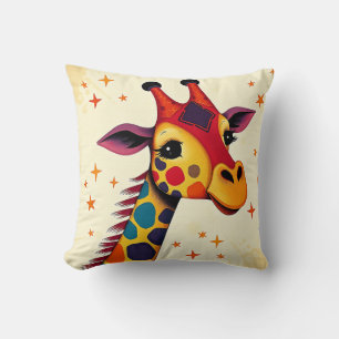 Playful Folk Art Giraffe with Stars Cushion