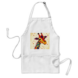 Playful Folk Art Giraffe with Stars Standard Apron