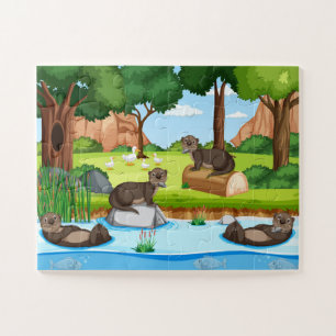 Playful Forest Otters Adventure Jigsaw Puzzle
