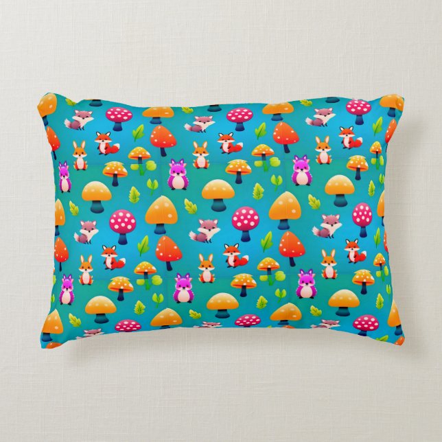 Playful Forest Scene With Cute Animals Decorative Cushion (Front)