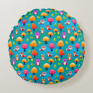 Playful Forest Scene Woodland Nursery Decor Round Cushion