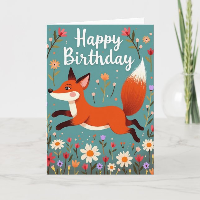 Playful Fox Birthday Card (Front)