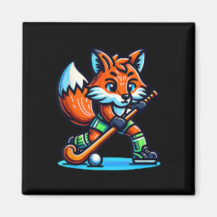 Playful Fox Playing Field Hockey Energy Magnet