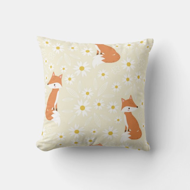 Playful Foxes and Daisies Cushion (Front)