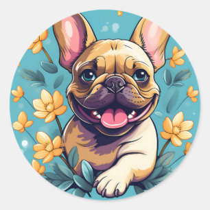 Playful French Bulldog Classic Round Sticker