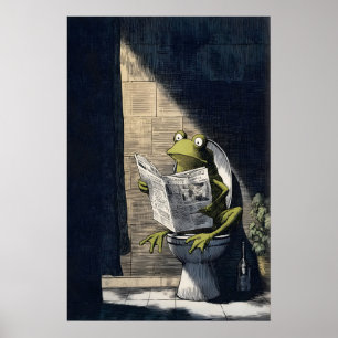 Playful Frog Art Print - Humorous Bathroom Wall