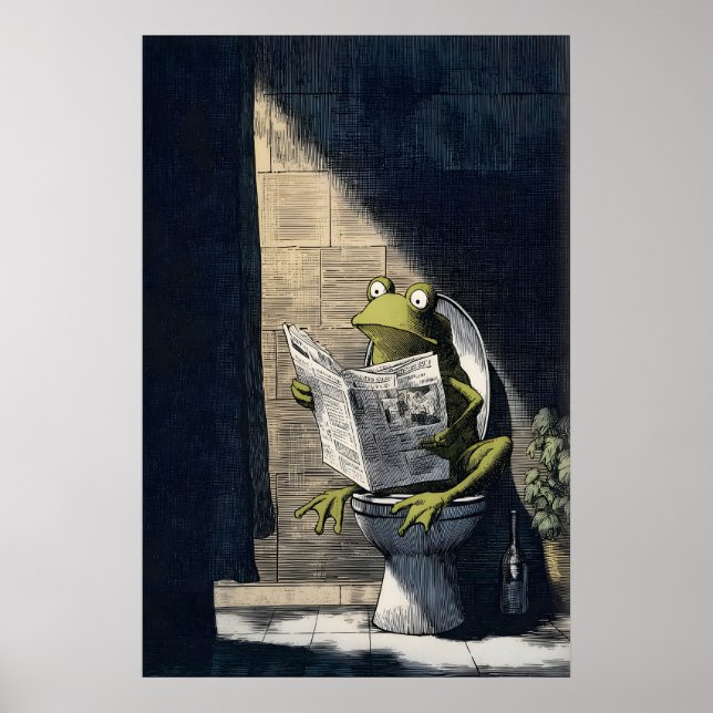 Playful Frog Art Print - Humourous Bathroom Wall (Front)