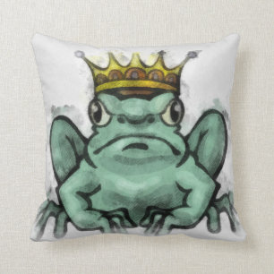 Playful Frog King Illustration Pillow