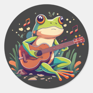 Playful Frog with Banjo - Cute Musical Amphibian Classic Round Sticker