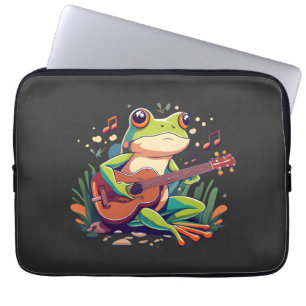 Playful Frog with Banjo - Cute Musical Amphibian Laptop Sleeve