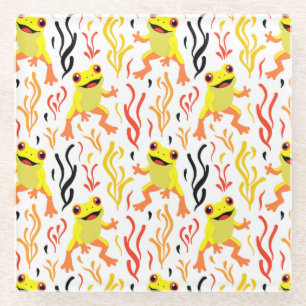 Playful Frogs Glass Coaster