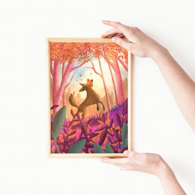 Playful Fun Colourful Dog Wood Forest Kids Nursery Poster (Creator Uploaded)