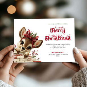 Playful Funny Reindeer Snow kids holiday greeting  Card