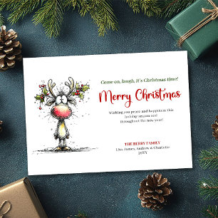 Playful Funny Santa Watercolor Red Green Greeting  Holiday Card