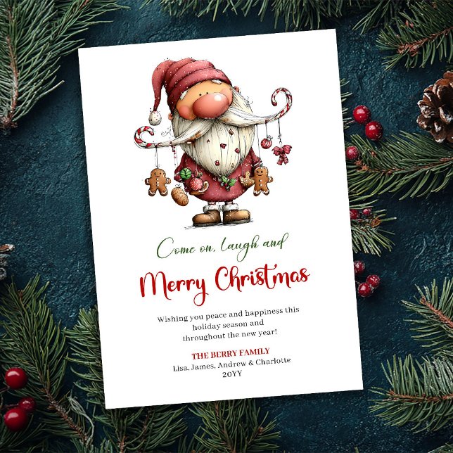 Playful Funny Santa Watercolor Red Green Greeting  Holiday Card (Playful Funny Santa Watercolor Red Green Greeting Card)