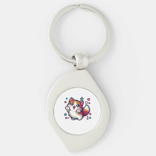 Playful Furry Cat Key Ring