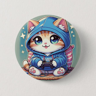 Playful Gamer Cat in Cosy Setting 6 Cm Round Badge