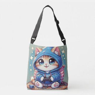 Playful Gamer Cat in Cosy Setting Crossbody Bag