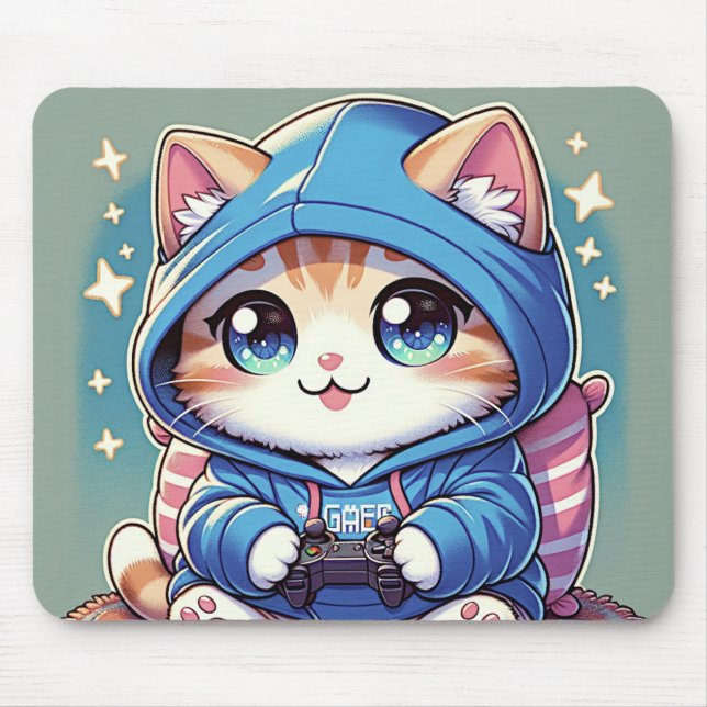 Playful Gamer Cat  in Cosy Setting Mouse Pad (Front)