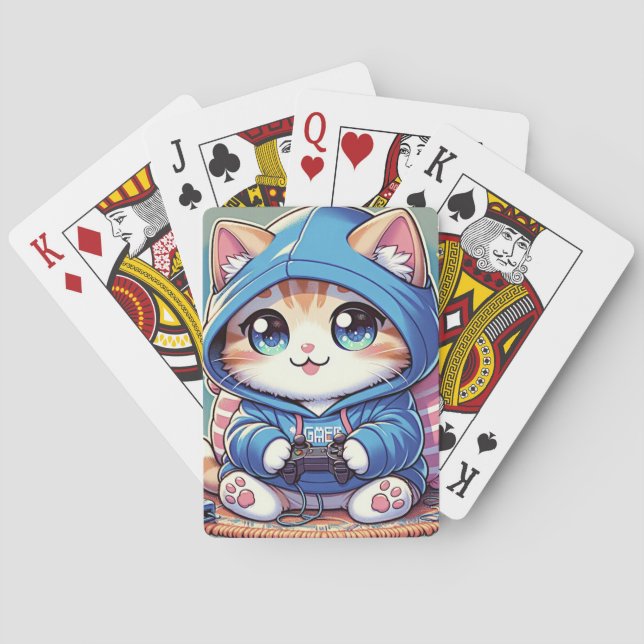 Playful Gamer Cat  in Cosy Setting Playing Cards (Back)