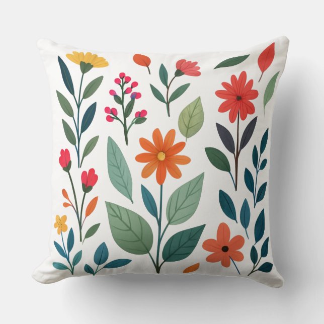 Playful Garden Charm Colourful Botanical & Ladybug Cushion (Front)