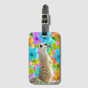 Playful Garden: Meerkat Amid Tricolored Blossoms Luggage Tag
