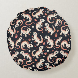 Playful Gecko Pattern Round Cushion