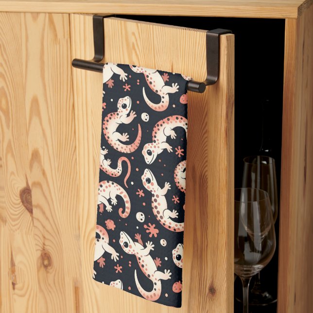 Playful Gecko Pattern Tea Towel (Thirds Fold)