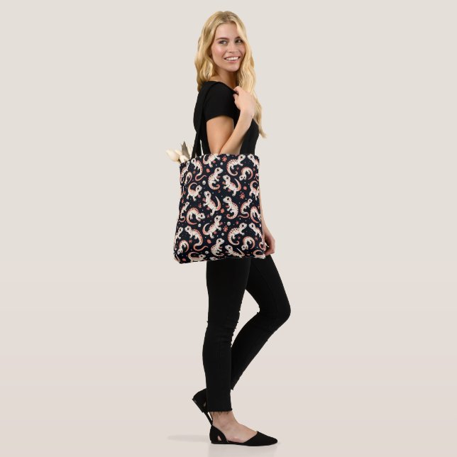 Playful Gecko Pattern Tote Bag (On Model)