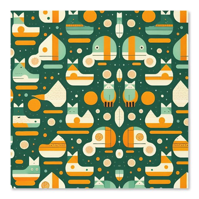 Playful Geometric Animal and Shapes Pattern Wallpaper (Front)