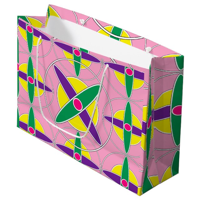 Playful geometric cross pattern large gift bag (Front Angled)