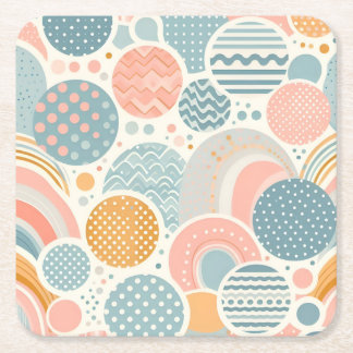 Playful Geometric Doodle Pattern Square Paper Coaster