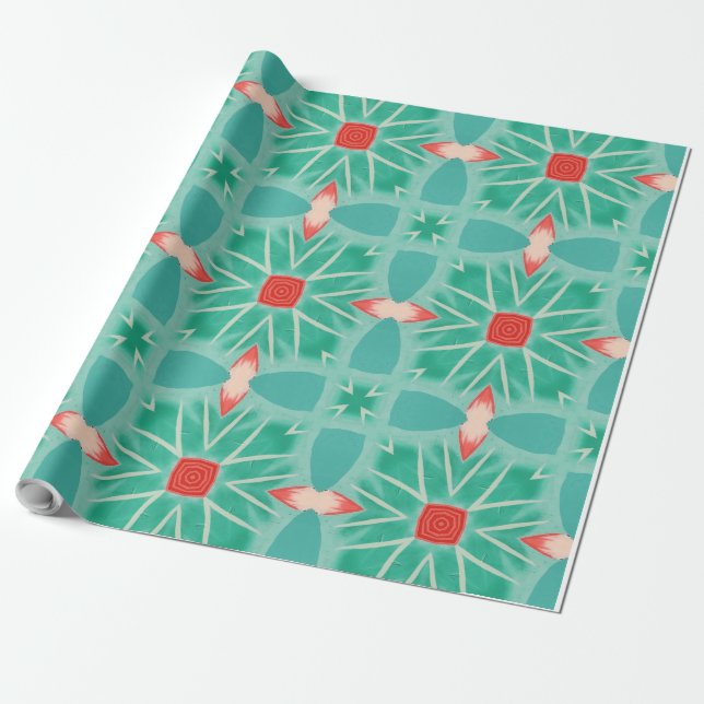 Playful geometry pattern on blue background wrapping paper (Unrolled)
