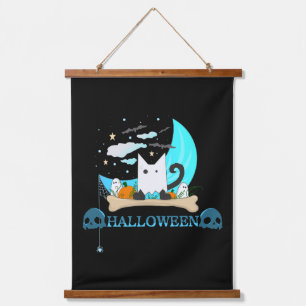 Playful Ghost Cat Haunts Halloween Night Hanging Tapestry