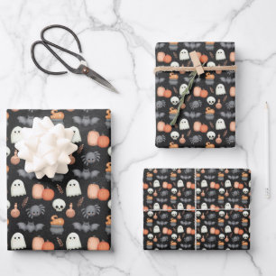 Playful Ghosts and Pumpkins Halloween Wrapping Paper Sheet
