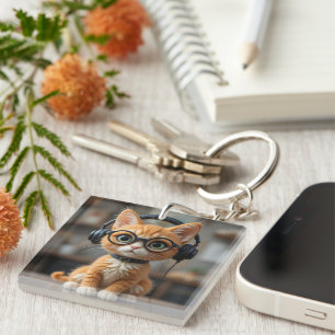 Playful Ginger Cat Key Ring