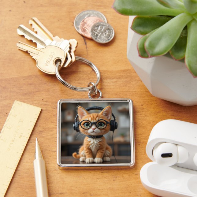 Playful Ginger Cat Key Ring (Desk)
