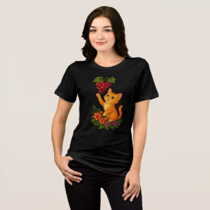 Playful Ginger Kitten with Grapes Tri-Blend Shirt