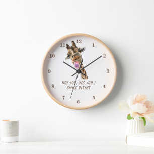 Playful Giraffe Clock Gift - Smile - Custom Text