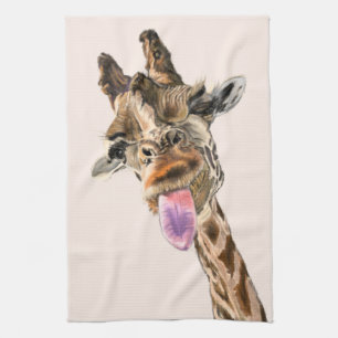 Playful Giraffe Funny Kitchen Towel