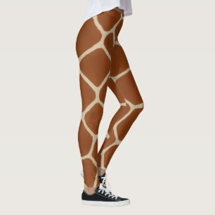 Playful Giraffe Halloween Print Warm Brown Cream  Leggings