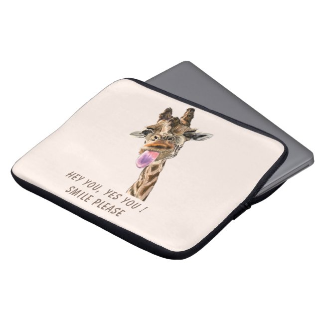 Playful Giraffe Tongue Out Laptop Sleeve Gift Fun (Front Top)