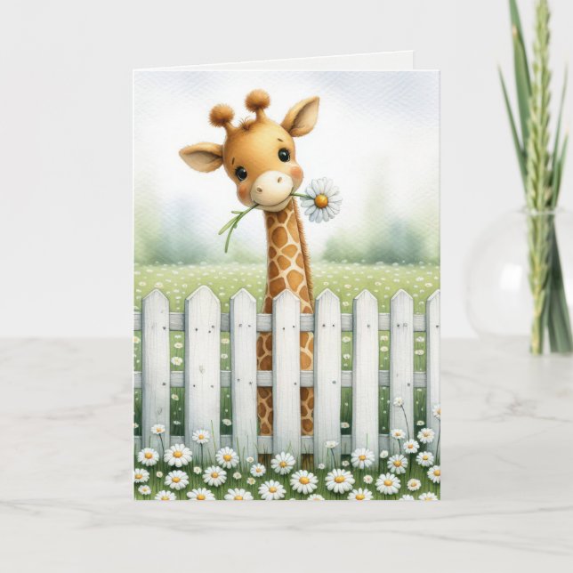 Playful Giraffe With Daisy Card (Front)
