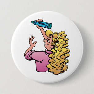 Playful Girl with Crayon 7.5 Cm Round Badge