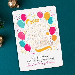 Playful Glam New Year Colorful Balloons Typography